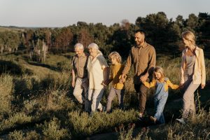 Full shot happy family nature