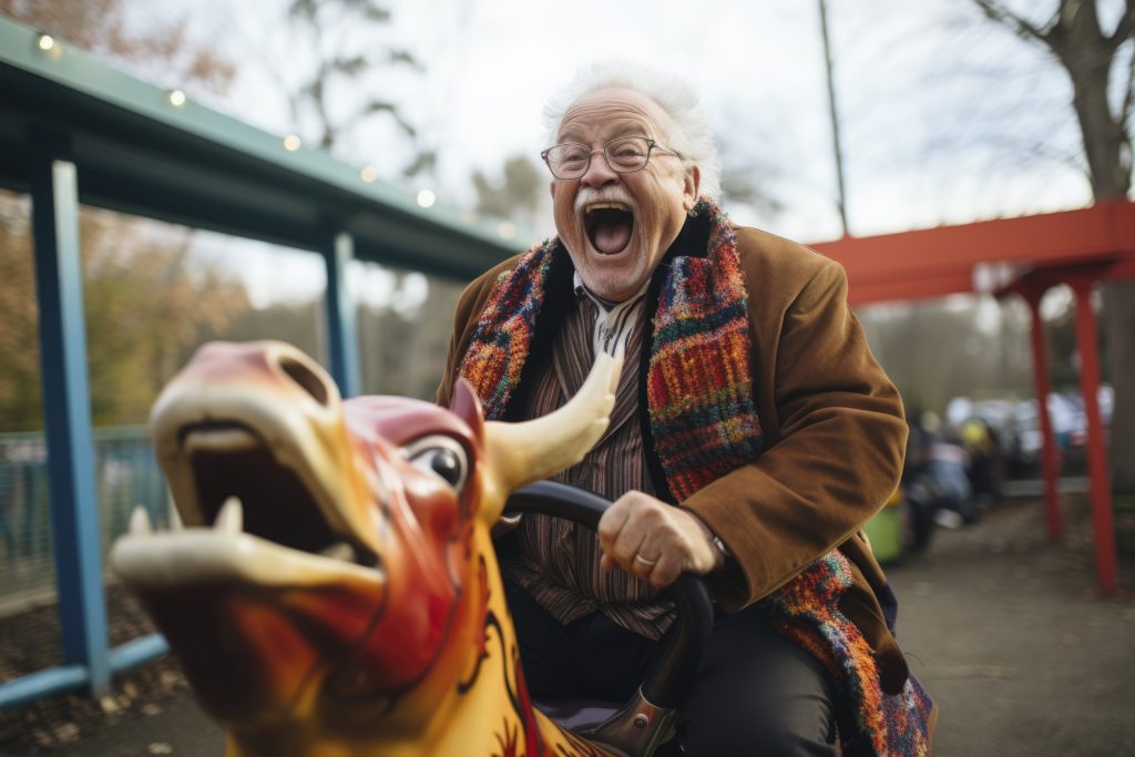Joyful old man having fun