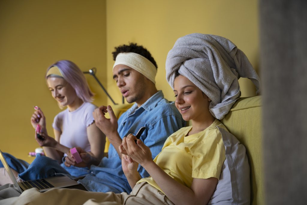 Male female friends getting manicure together