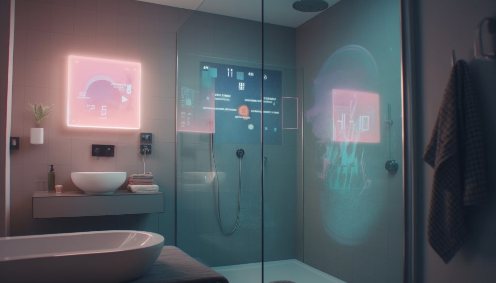 Modern elegance illuminates luxurious domestic bathroom design generated by ai
