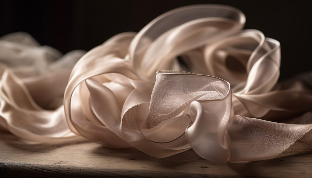 Spiraled pasta wrapped in silk chocolate material generated by ai