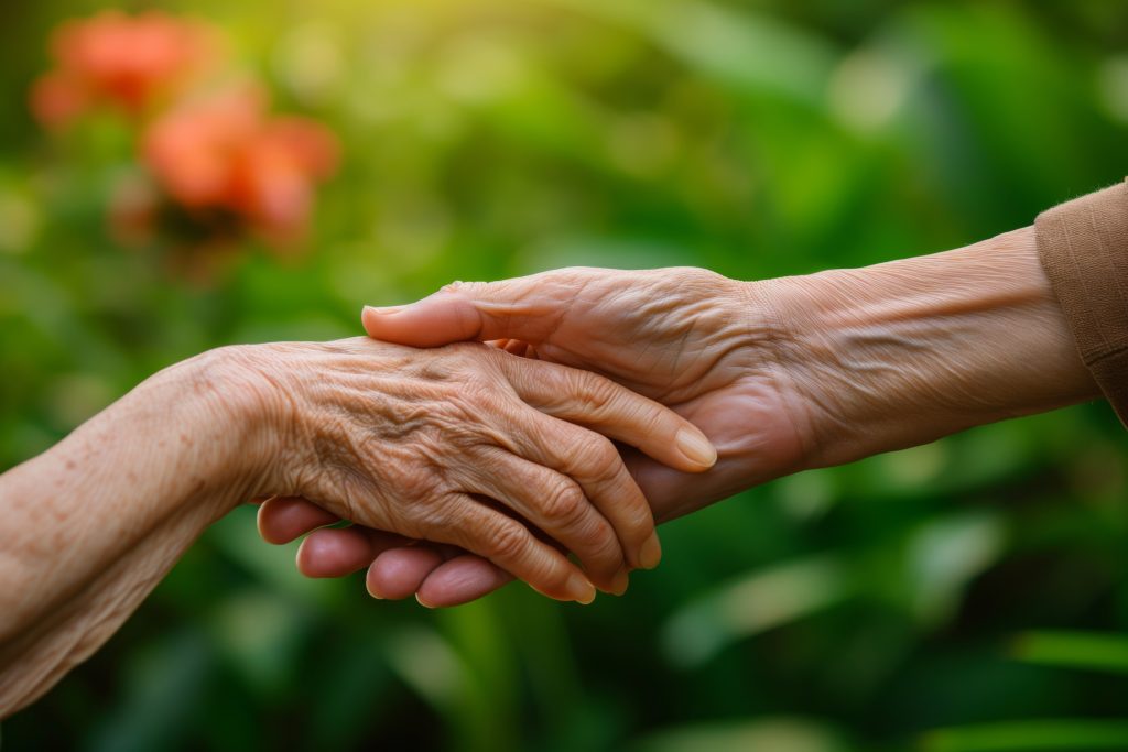 Realistic scene with elderly care senior people