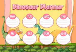 Planner template design with dinosaurs in background