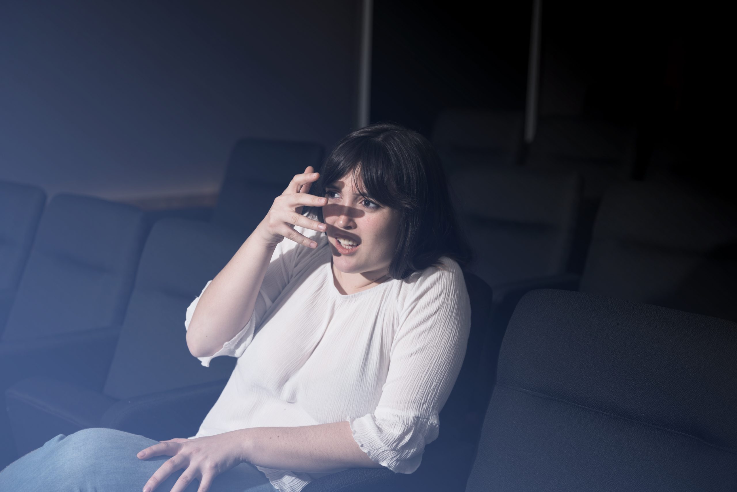 Scared woman cinema